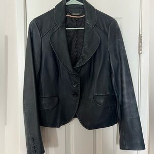 Wilson’s Leather Navy Blue Lined Leather Cropped Jacket Womens size Small S